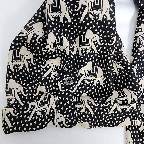 Pixley Womens Top Blouse Size Small Elephant Print 3/4 Roll Tab Sleeve Black Tan - Picture 7 of 10